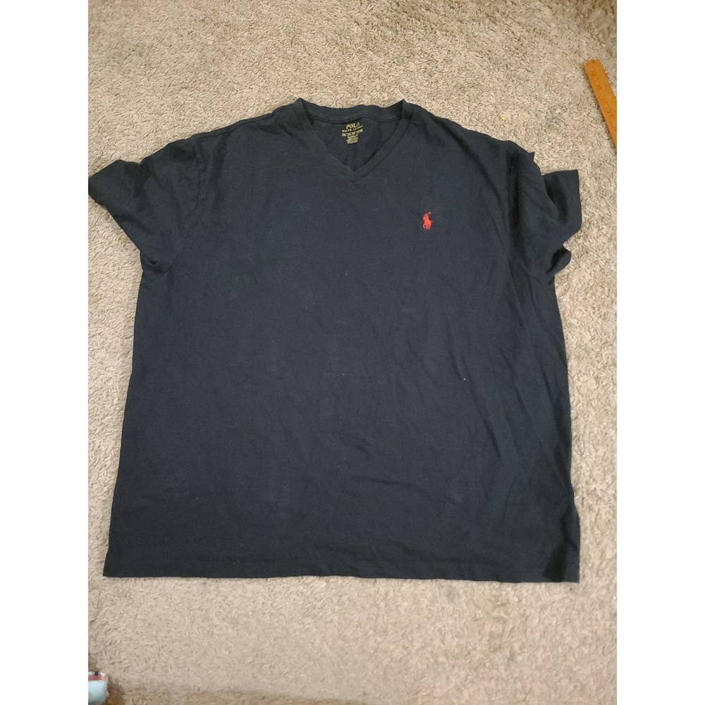 Polo Ralph Lauren Logo Men's Navy Blue Cotton V-Neck T-Shirt Short Sleeve XXL
